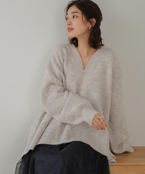 Bou Jeloud（ブージュルード）の「【WEB限定】カフタンカラーニットプルオーバー（ニット/セーター・レディース・チャコールグレー/モカ/カーキ/グレー・FREE）」の12枚目の写真