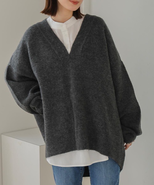 Bou Jeloud（ブージュルード）の「【WEB限定】カフタンカラーニットプルオーバー（ニット/セーター・レディース・チャコールグレー/モカ/カーキ/グレー・FREE）」の13枚目の写真