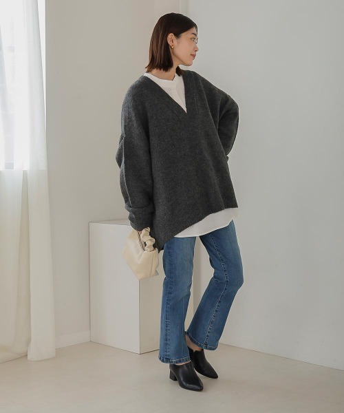 Bou Jeloud（ブージュルード）の「【WEB限定】カフタンカラーニットプルオーバー（ニット/セーター・レディース・チャコールグレー/モカ/カーキ/グレー・FREE）」の14枚目の写真