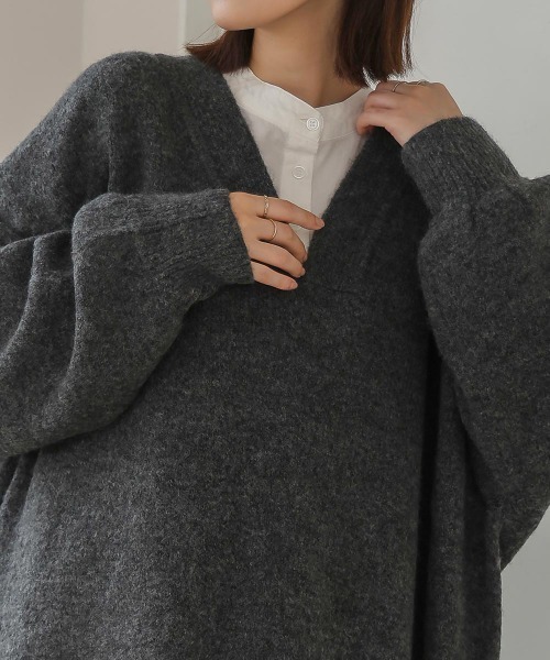 Bou Jeloud（ブージュルード）の「【WEB限定】カフタンカラーニットプルオーバー（ニット/セーター・レディース・チャコールグレー/モカ/カーキ/グレー・FREE）」の15枚目の写真