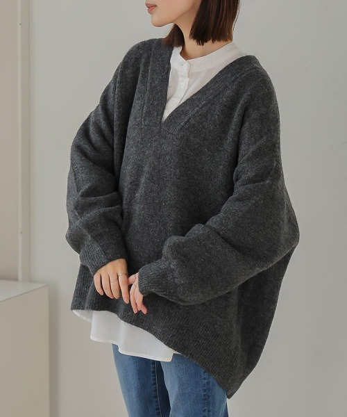 Bou Jeloud（ブージュルード）の「【WEB限定】カフタンカラーニットプルオーバー（ニット/セーター・レディース・チャコールグレー/モカ/カーキ/グレー・FREE）」の17枚目の写真