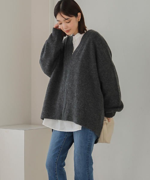 Bou Jeloud（ブージュルード）の「【WEB限定】カフタンカラーニットプルオーバー（ニット/セーター・レディース・チャコールグレー/モカ/カーキ/グレー・FREE）」の18枚目の写真