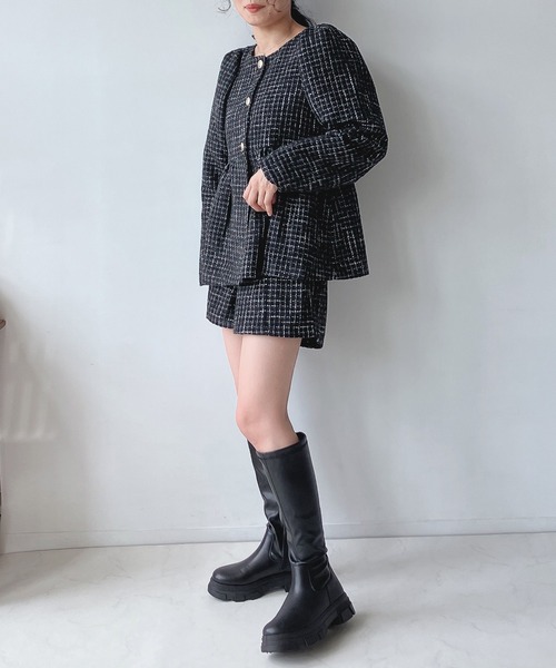AS KNOW AS plus（アズノゥアズプラス）の「キラボタン ツイード ハイウエストショートパンツ　セットアップ可能（その他パンツ・レディース・ブラック/オフホワイト・FREE）」の7枚目の写真