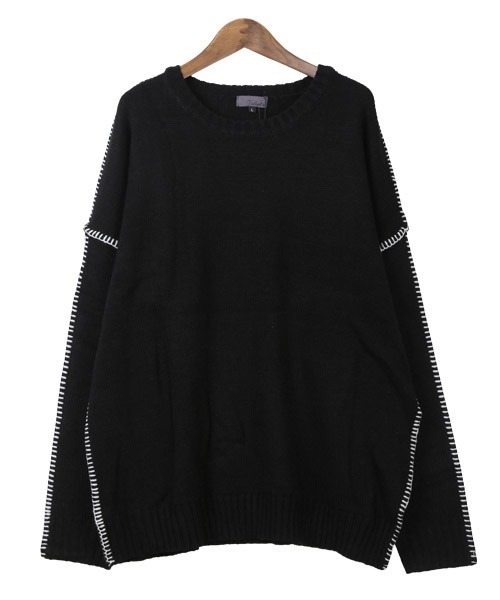 LUXSTYLE（ラグスタイル）の「ハンドステッチクルーネックニット（ニット/セーター・メンズ・ホワイト/チャコール/ブラック・L/XL/M）」の4枚目の写真