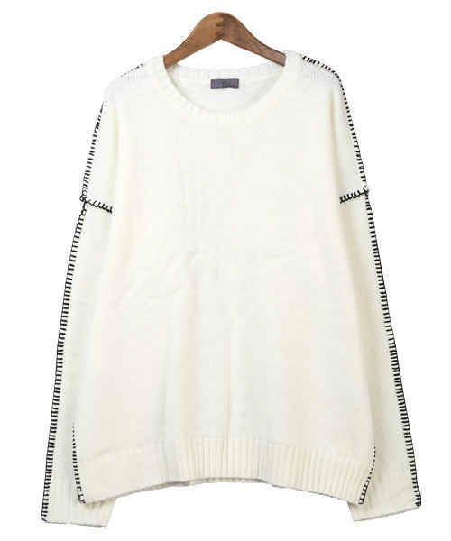LUXSTYLE（ラグスタイル）の「ハンドステッチクルーネックニット（ニット/セーター・メンズ・ホワイト/チャコール/ブラック・L/XL/M）」の5枚目の写真