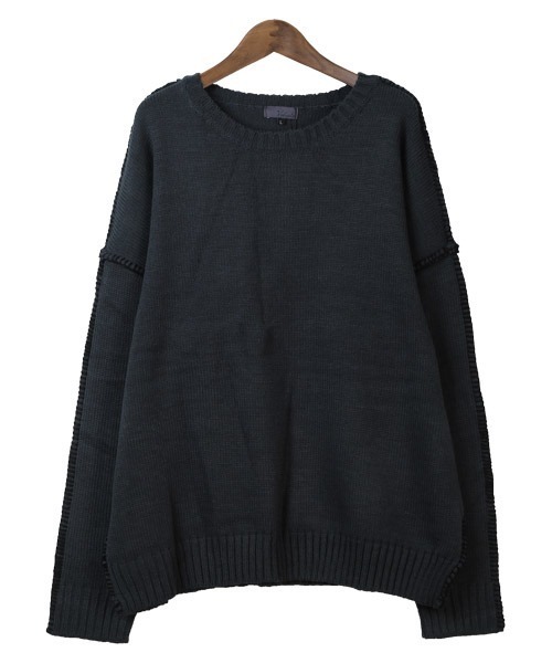 LUXSTYLE（ラグスタイル）の「ハンドステッチクルーネックニット（ニット/セーター・メンズ・ホワイト/チャコール/ブラック・L/XL/M）」の6枚目の写真