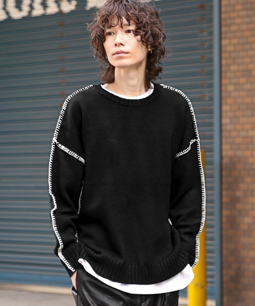 LUXSTYLE（ラグスタイル）の「ハンドステッチクルーネックニット（ニット/セーター・メンズ・ホワイト/チャコール/ブラック・L/XL/M）」の16枚目の写真