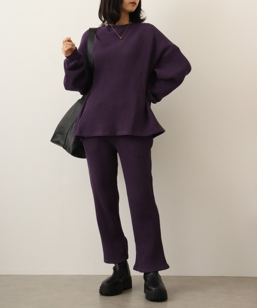 Arinomama(アリノママ)の「Arinomama 綿100%ワッフル ストレートパンツ(その他パンツ・レディース・スミクロ/アイボリー/ダークパープル/ブルー・F)」の20枚目の写真
