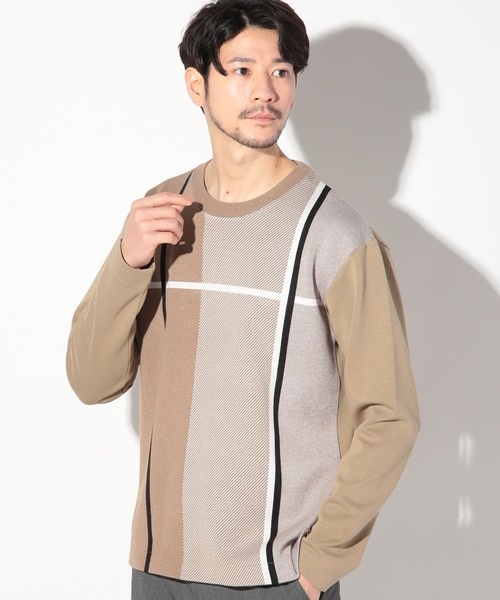 UNION STATION(ユニオンステーション)の「ニット×ダンボールクルネックーロンT(Tシャツ/カットソー・メンズ・ブラック/ベージュ/ホワイト・M/L/LL)」の2枚目の写真