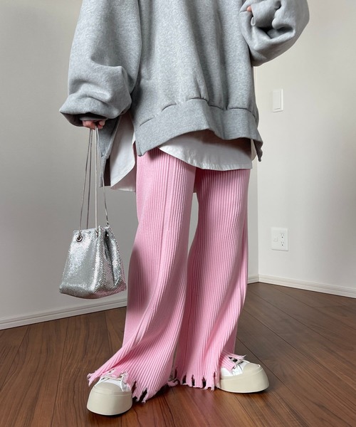 新品 LOEFF W 9G fringe knit フリンジニットパンツ wee9s（ウィークス）の「fringe knit flare pant / フリンジ