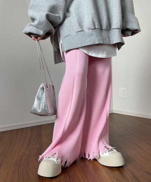 wee9s（ウィークス）の「fringe knit flare pant / フリンジニットフレアパンツ（スウェットパンツ・レディース・ブラック/ピンク・FREE/LONG）」の17枚目の写真