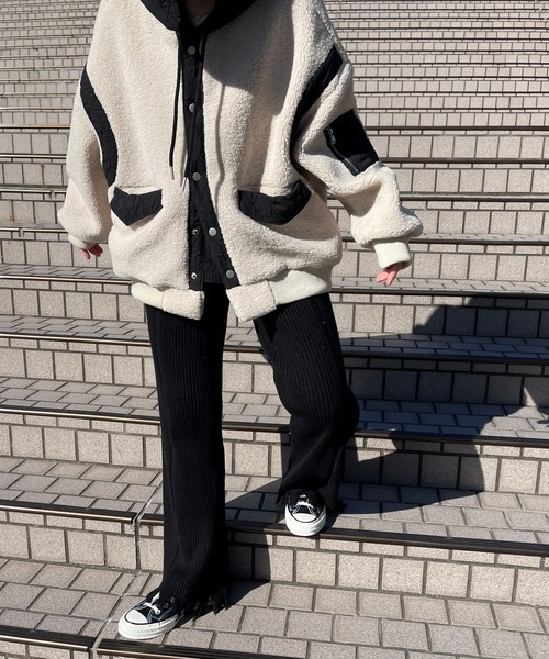 wee9s（ウィークス）の「fringe knit flare pant / フリンジニットフレアパンツ（スウェットパンツ・レディース・ブラック/ピンク・FREE/LONG）」の3枚目の写真