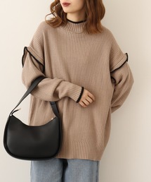 atONE ハイネック配色ボリュームニット
