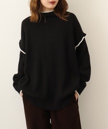 atONE ハイネック配色ボリュームニット