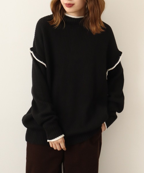 atONE(アットワン)の「atONE ハイネック配色ボリュームニット(ニット/セーター・レディース・ブラック/グレイッシュベージュ・LL~3L/4L~5L/M~L)」の14枚目の写真