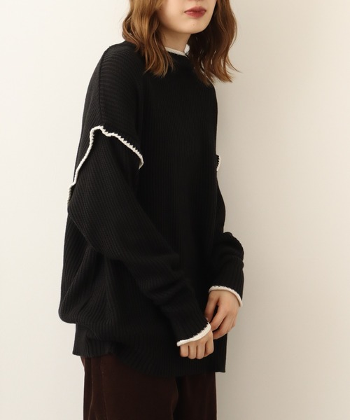 atONE(アットワン)の「atONE ハイネック配色ボリュームニット(ニット/セーター・レディース・ブラック/グレイッシュベージュ・LL~3L/4L~5L/M~L)」の16枚目の写真