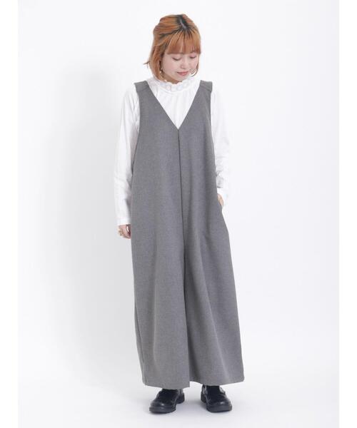 Samansa Mos2(サマンサ モスモス)の「ウールライク前後2WAYサロペット(サロペット/オーバーオール・レディース・グレー/ブラック/ベージュ・F)」の4枚目の写真