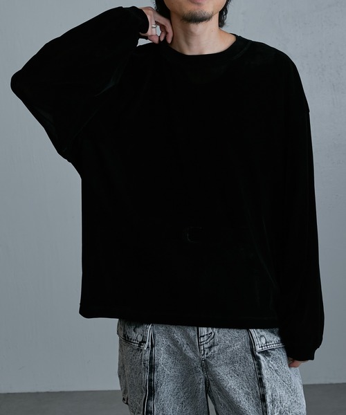 Lui's（ルイス）の「ナイロンチュールフロッキーロンT（Tシャツ/カットソー・メンズ・グレー/ブラック/グリーン・FREE）」の4枚目の写真