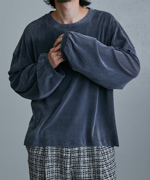 Lui's（ルイス）の「ナイロンチュールフロッキーロンT（Tシャツ/カットソー・メンズ・グレー/ブラック/グリーン・FREE）」の9枚目の写真