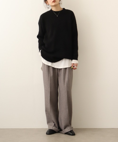 エー・エヌ・エル A.N.L ダブルフェイスチュニックニット （モカ） セール】a.n.l ダブルフェイスチュニックニット（ニット