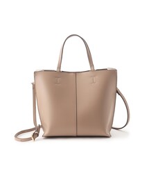 INDIVI | 【合皮/2WAY/ショルダー付き】バイカラーバッグ(ハンドバッグ)