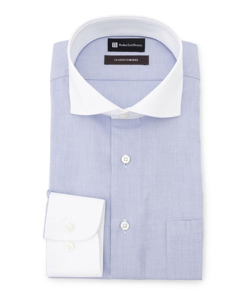 Perfect Suit FActory(パーフェクトスーツファクトリー)の「【形態安定】長袖ワイシャツ【クラシコ】クレリック サックス(ビジネスシャツ・メンズ・サックスブルー・首回り43cm-裄丈86cm/首回り39cm-裄丈82cm/首回り41cm-裄丈84cm/首回り37cm-裄丈80cm)」の3枚目の写真