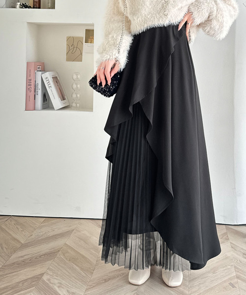 【美品】 アンヴァレリーアッシュ ２WAY 2ピース レイヤー プリーツスカート 名品リバイバル/5色展開】コットンワッシャープリーツスカート