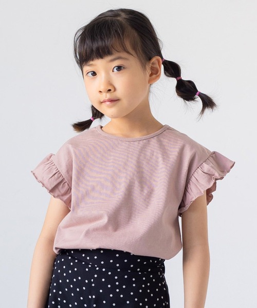 chil2（チルツー）の「コットン100％ 無地フリルTシャツ（Tシャツ/カットソー・キッズ・ミント/ラベンダー/ブラック/スモークピンク/クリーム/サックスブルー/ライトグリーン/オレンジ系/ホワイト/ネイビー・150cm/160cm/80ｃｍ/110cm/100cm/90cm/120cm/140cm/130cm）」の9枚目の写真