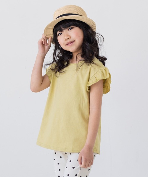 chil2（チルツー）の「コットン100％ 無地フリルTシャツ（Tシャツ/カットソー・キッズ・ミント/ラベンダー/ブラック/スモークピンク/クリーム/サックスブルー/ライトグリーン/オレンジ系/ホワイト/ネイビー・150cm/160cm/80ｃｍ/110cm/100cm/90cm/120cm/140cm/130cm）」の4枚目の写真