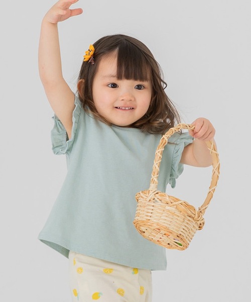 chil2（チルツー）の「コットン100％ 無地フリルTシャツ（Tシャツ/カットソー・キッズ・ミント/ラベンダー/ブラック/スモークピンク/クリーム/サックスブルー/ライトグリーン/オレンジ系/ホワイト/ネイビー・150cm/160cm/80ｃｍ/110cm/100cm/90cm/120cm/140cm/130cm）」の5枚目の写真