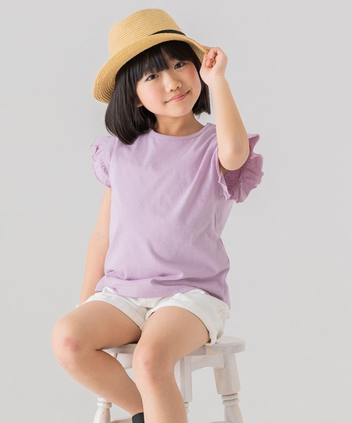 chil2（チルツー）の「コットン100％ 無地フリルTシャツ（Tシャツ/カットソー・キッズ・ミント/ラベンダー/ブラック/スモークピンク/クリーム/サックスブルー/ライトグリーン/オレンジ系/ホワイト/ネイビー・150cm/160cm/80ｃｍ/110cm/100cm/90cm/120cm/140cm/130cm）」の16枚目の写真