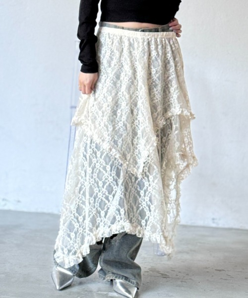 Y2K SYNAPSE FACTORY（ワイツーケー シナプスファクトリー）の「レースイレギュラーカットスカート（スカート・レディース・アイボリー・FREE）」の4枚目の写真