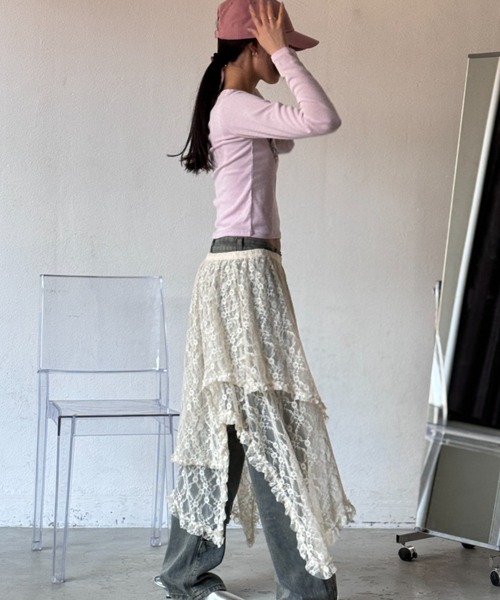 Y2K SYNAPSE FACTORY（ワイツーケー シナプスファクトリー）の「レースイレギュラーカットスカート（スカート・レディース・アイボリー・FREE）」の10枚目の写真
