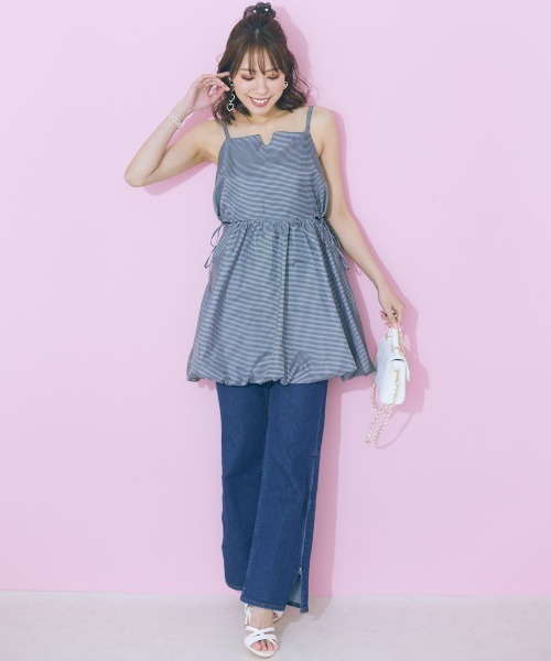 marun(マルン)の「<大きいサイズ> サイドオープンミニキャミソールワンピース marun(ワンピース・レディース・ホワイト×ブラック/ブラック・L/LL/3L/4L/5L)」の5枚目の写真