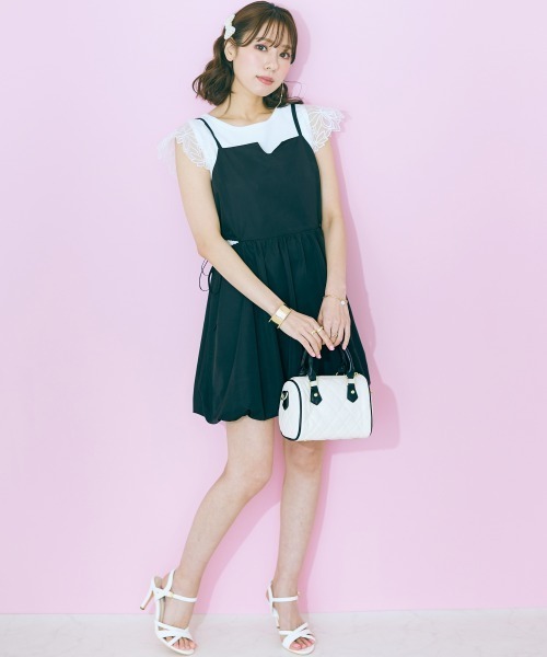 marun(マルン)の「<大きいサイズ> サイドオープンミニキャミソールワンピース marun(ワンピース・レディース・ホワイト×ブラック/ブラック・L/LL/3L/4L/5L)」の7枚目の写真