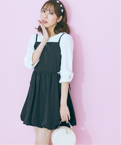 marun(マルン)の「<大きいサイズ> サイドオープンミニキャミソールワンピース marun(ワンピース・レディース・ホワイト×ブラック/ブラック・L/LL/3L/4L/5L)」の12枚目の写真