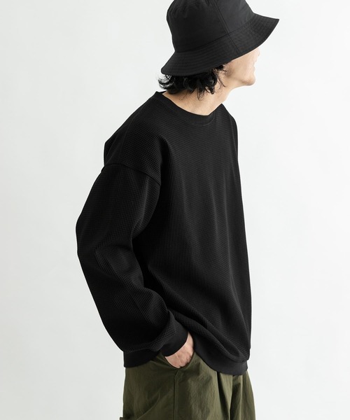 EKAL（エカル）の「『吸水速乾/UVカット』AIRFLEXワッフルロングスリーブTシャツ（Tシャツ/カットソー・メンズ・ブラック/ホワイト・LARGE/MEDIUM）」の5枚目の写真