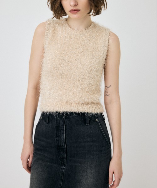 MOUSSY（マウジー）の「SHAGGY GLITTER KNIT トップス（タンクトップ・レディース・ブラウン/ライトグレー/ネイビー/キナリ・FREE）」の2枚目の写真