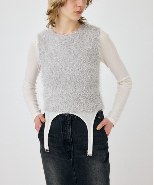 MOUSSY（マウジー）の「SHAGGY GLITTER KNIT トップス（タンクトップ・レディース・ブラウン/ライトグレー/ネイビー/キナリ・FREE）」の3枚目の写真