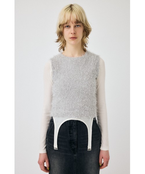 MOUSSY（マウジー）の「SHAGGY GLITTER KNIT トップス（タンクトップ・レディース・ブラウン/ライトグレー/ネイビー/キナリ・FREE）」の14枚目の写真