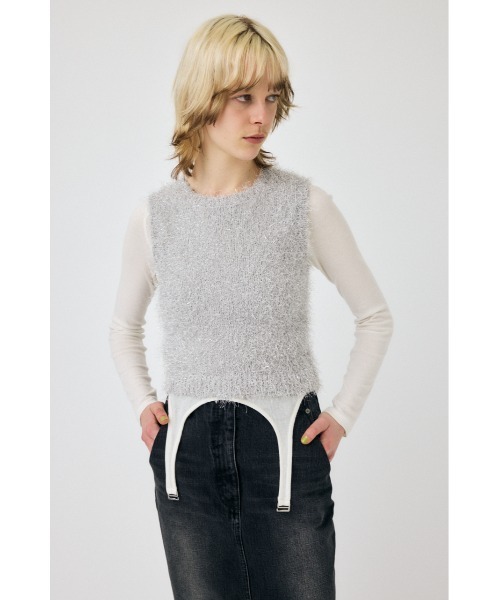 MOUSSY（マウジー）の「SHAGGY GLITTER KNIT トップス（タンクトップ・レディース・ブラウン/ライトグレー/ネイビー/キナリ・FREE）」の15枚目の写真