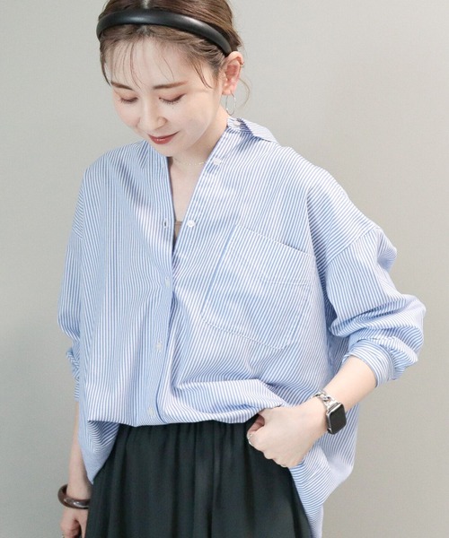 AMERICAN HOLIC(アメリカンホリック)の「UVカット加工バックタックシャツチュニック(シャツ/ブラウス・レディース・サックスブルー系3/グリーン系その他3/ピンク/オフホワイト/サックスブルー・M/L)」の4枚目の写真