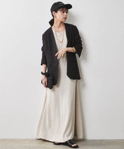 CHIC STYLE（シックスタイル）の「＜大きいサイズ＞フレンチスリーブAラインマキシワンピース シックスタイル（ワンピース・レディース・ベージュ系/オレンジ/ブルー/ブラック・L/LL/3L/4L/5L）」の19枚目の写真