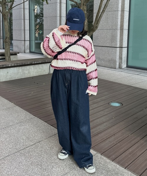 kutir（クティール）の「透かし編みマルチボーダーメッシュニット（ニット/セーター・レディース・ブルー/グリーン/ピンク・FREE）」の21枚目の写真