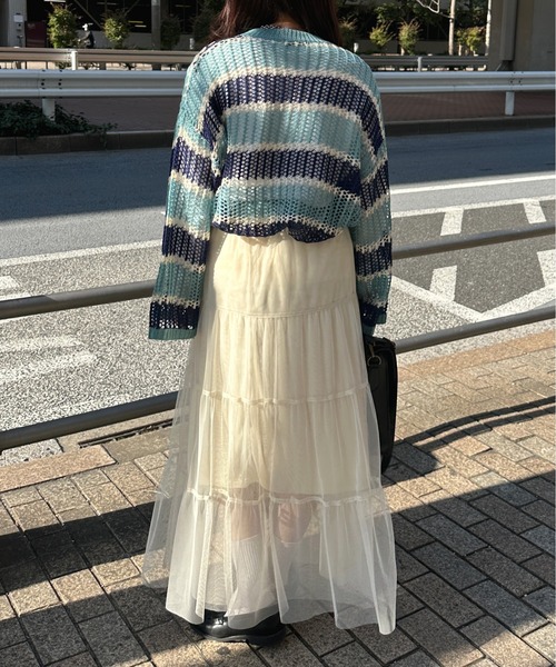 kutir（クティール）の「透かし編みマルチボーダーメッシュニット（ニット/セーター・レディース・ブルー/グリーン/ピンク・FREE）」の9枚目の写真