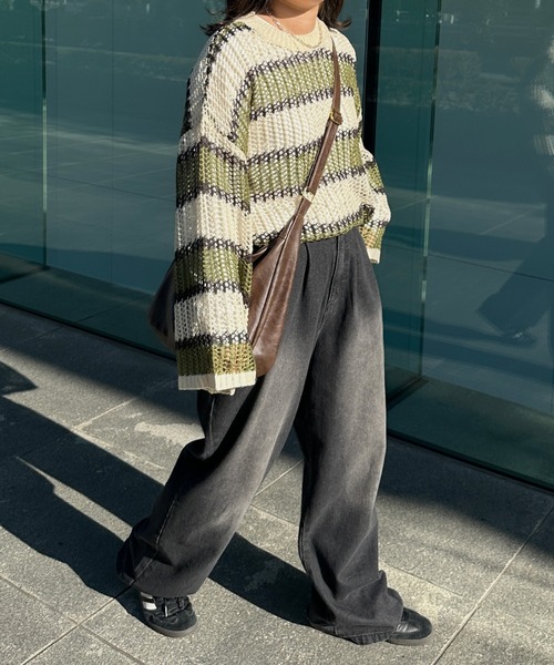 kutir（クティール）の「透かし編みマルチボーダーメッシュニット（ニット/セーター・レディース・ブルー/グリーン/ピンク・FREE）」の14枚目の写真