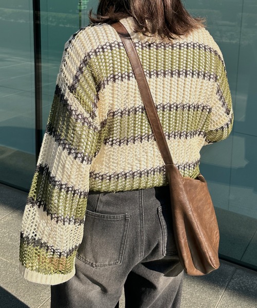 kutir（クティール）の「透かし編みマルチボーダーメッシュニット（ニット/セーター・レディース・ブルー/グリーン/ピンク・FREE）」の12枚目の写真