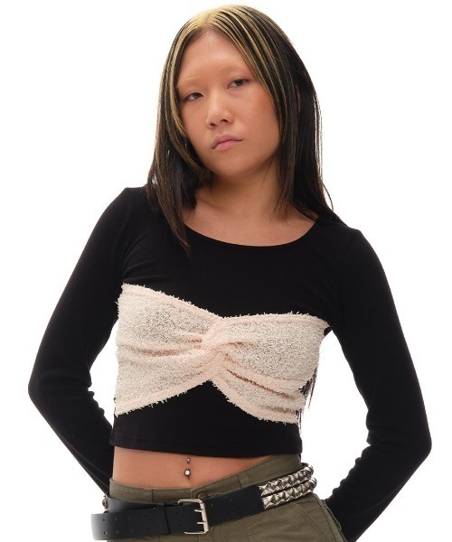 A'GEM/9 × .kom 『youthbath/ユースバス』 RIBBON LONG SLEEVE/リボン長袖カットソー（Tシャツ/カットソー）｜youthbath（ユースバース） 8,690円