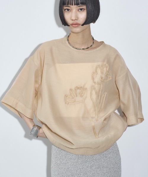 フラワーコード刺繍シアーTOPS &レイヤードフリルTシャツ フラワーコード刺繍シアーTOPS | Kastane(カスタネ)レディース