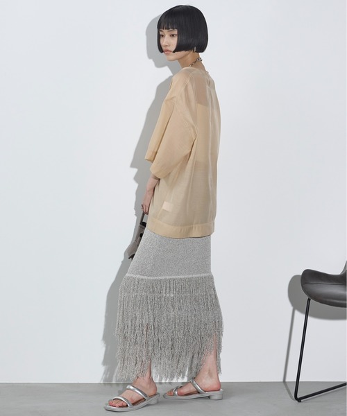 THE YOn（ザヨン）の「フラワーコード刺繍シアーハーフスリーブトップス（Tシャツ/カットソー・レディース・ナチュラル/ブラック/シャーベット・FREE）」の19枚目の写真